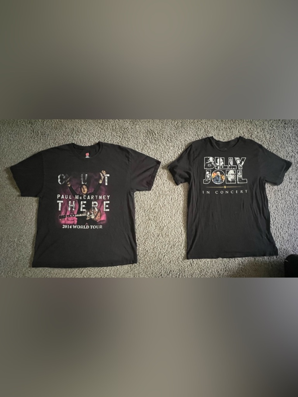 Lot of 2- Paul McCartney and Billy Joel XL Tour Live Concert T-Shirts 2014 2017